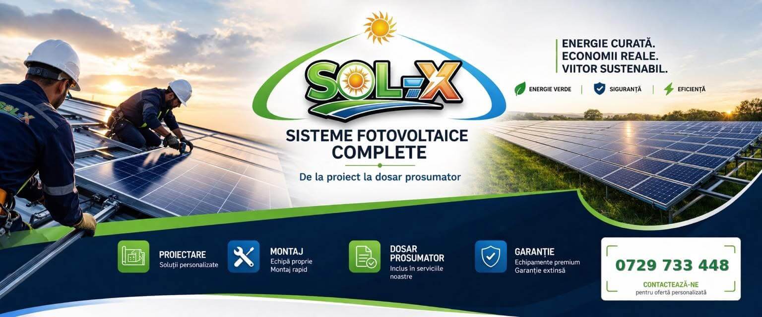 SOL-X — sisteme fotovoltaice complete: proiectare, montaj, dosar prosumator, garantie
